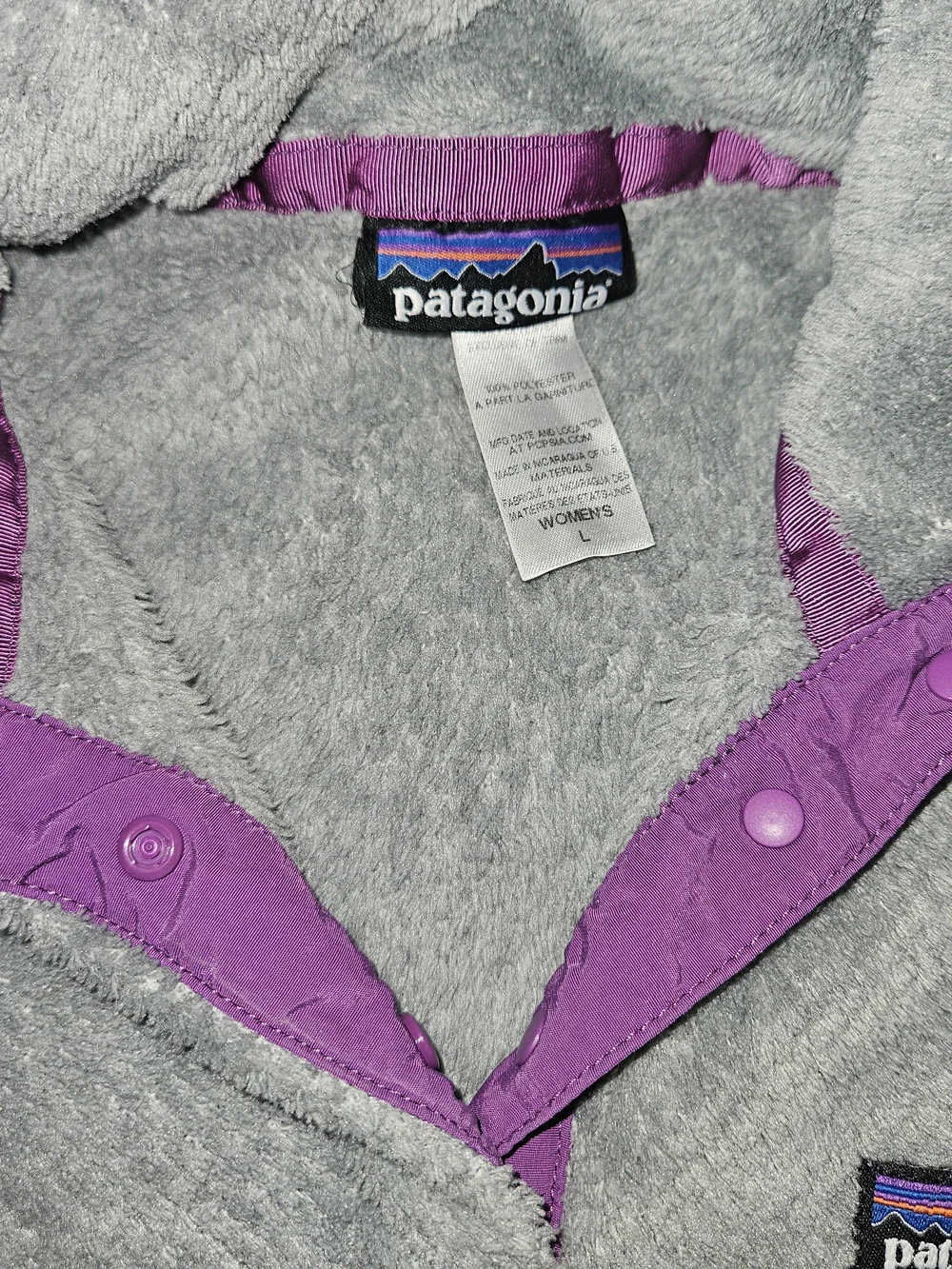 Patagonia Gray Fleece Pullover with Purple Trim